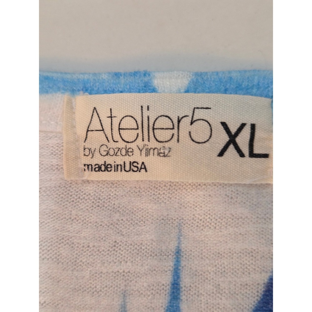 Atelier 5 Tunic XL Blue Pink Abstract Art Split Neck 3/4 Sleeve Top Coastal Boho - Picture 4 of 7